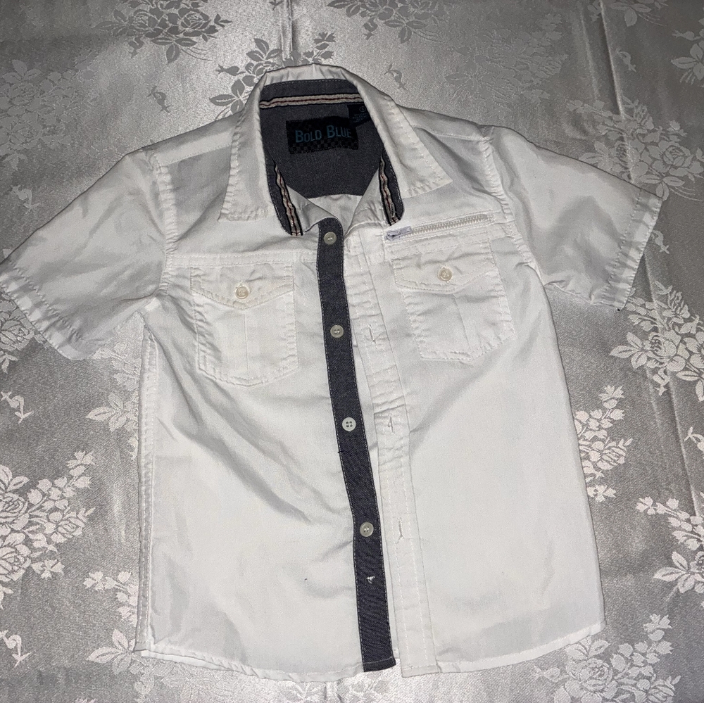 Boys White Short Sleeve Button-Up Shirt